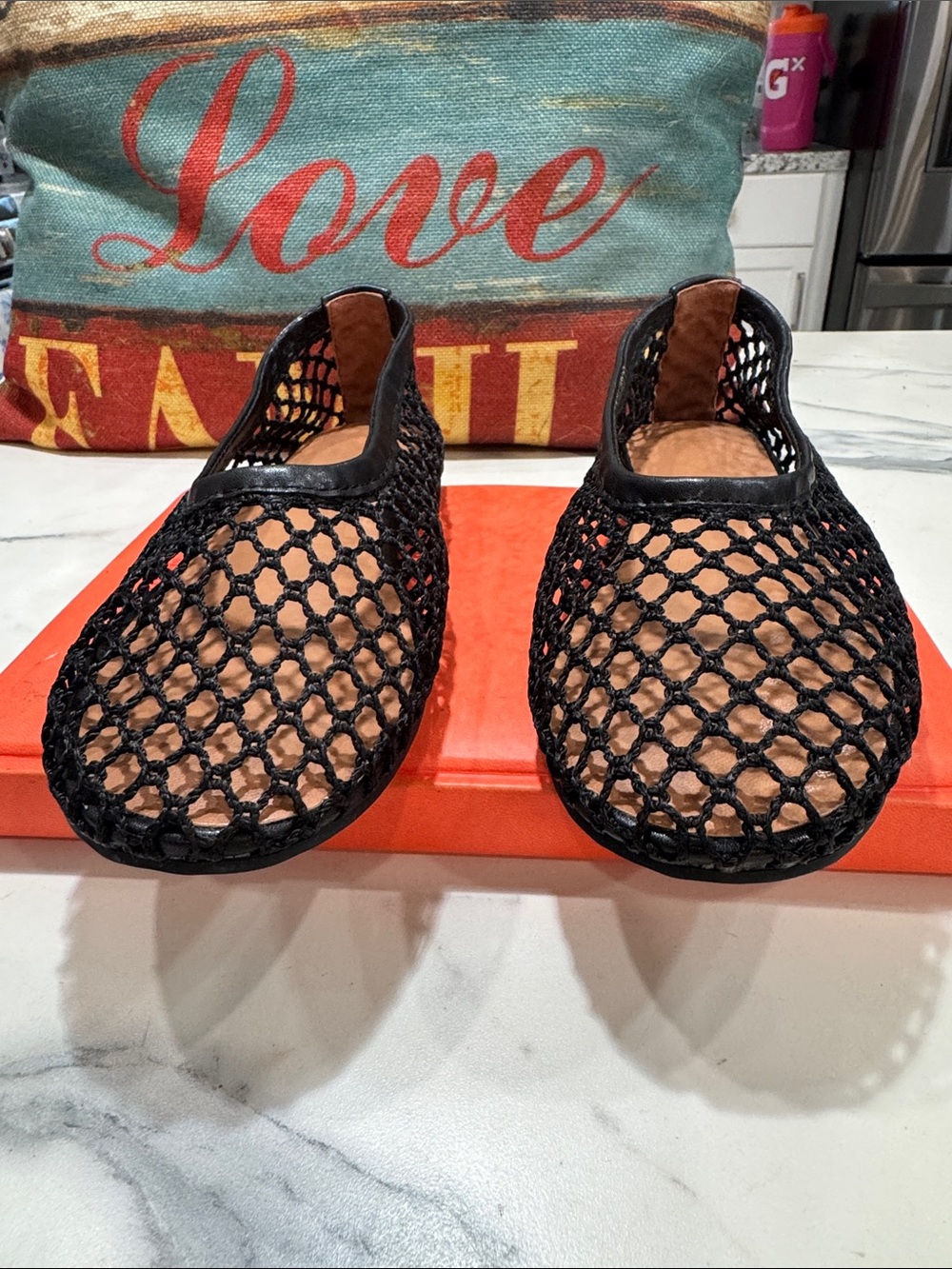 Staud Alba Ballet Flat in Black metting crochet